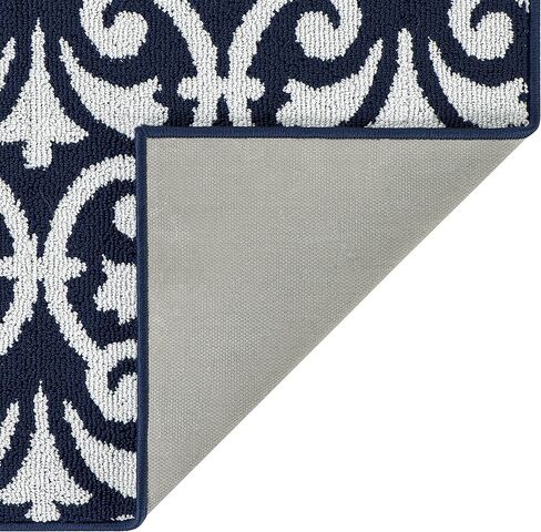 Creative Home Ideas – Tufted Runner - Karb Trellis Border Rug - Modern Home Décor - Washable Rug - Accent Carpet for Entryway & Hallway - Measures 26" x 60" - Navy and White in Kuwait