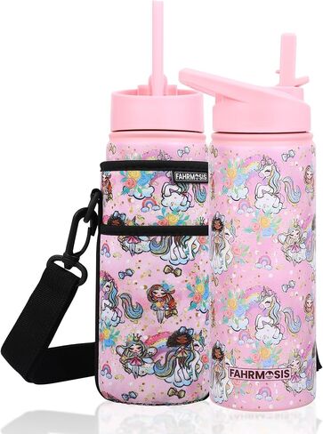 14 oz Kids Water Bottle | Insulated Water Bottle with Straw & 2 Lids | Reusable Double Insulated Water Bottle - Leakproof Kids Water Bottle for School & Outdoor Activities - Camo in Saudi Arabia