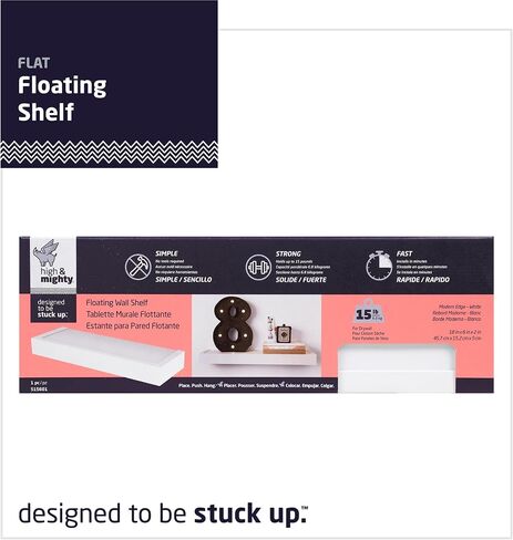 HIGH & MIGHTY 515601 Modern 18" Floating Shelf Holds up to 15lbs, Easy Tool-Free Dry Wall Installation, Flat, Retail Packaging, White in Saudi Arabia