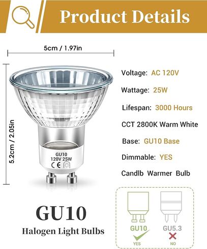 DORESshop GU10 Bulb, Halogen Light Bulbs, Wax Warmer Bulbs, Replacement Bulb for Candle Warmer, Track Light Bulbs, Recessed Light Bulbs, 25W Candle Warmer Light Bulbs, 6 Pack in Saudi Arabia