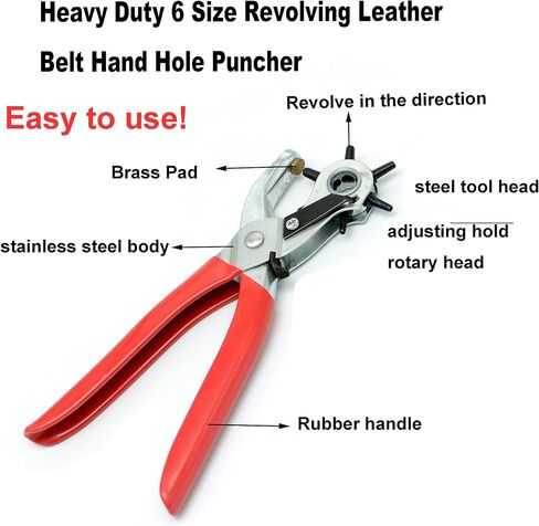 Leather hole punch,9" Belt hole puncher for leather heavy duty, 6 size Revolving Leather Belt Hand Hole Puncher (6 size Revolving Leather Hole Puncher) in Saudi Arabia