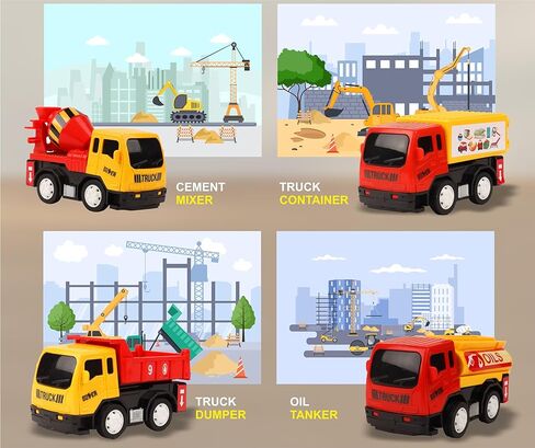 سلسلة الشاحنات الصغيرة التي تعمل بالاحتكاك من TOYZONE | خالية من مادة BPA | لعبة تعمل بالاحتكاك | شاحنة خدمة المدينة غير القابلة للكسر | التراجع | ألعاب الزحف Push & Go (رافعة سحب مركبات البناء) in Kuwait