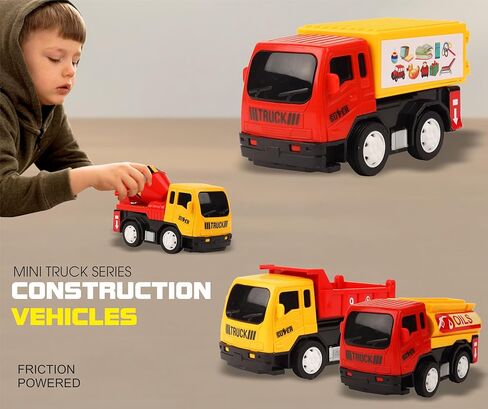 سلسلة الشاحنات الصغيرة التي تعمل بالاحتكاك من TOYZONE | خالية من مادة BPA | لعبة تعمل بالاحتكاك | شاحنة خدمة المدينة غير القابلة للكسر | التراجع | ألعاب الزحف Push & Go (رافعة سحب مركبات البناء) in Kuwait