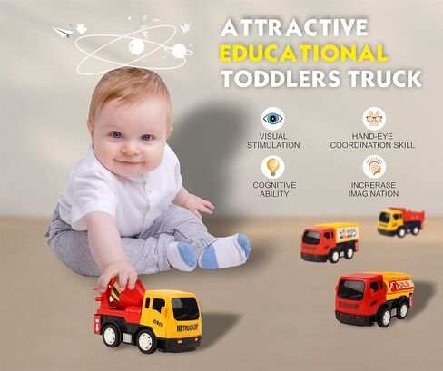 سلسلة الشاحنات الصغيرة التي تعمل بالاحتكاك من TOYZONE | خالية من مادة BPA | لعبة تعمل بالاحتكاك | شاحنة خدمة المدينة غير القابلة للكسر | التراجع | ألعاب الزحف Push & Go (رافعة سحب مركبات البناء) in Kuwait