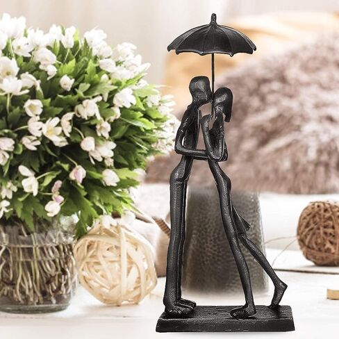 Anniversary for Couple,Affectionate Couple Statue Kissing Under Umbrella,Handcrafted Cast Iron Couple Sculpture in Love,for Wedding Gifts 6th Anniversary Birthday Gifts in Saudi Arabia