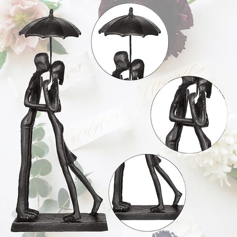 Anniversary for Couple,Affectionate Couple Statue Kissing Under Umbrella,Handcrafted Cast Iron Couple Sculpture in Love,for Wedding Gifts 6th Anniversary Birthday Gifts in Saudi Arabia