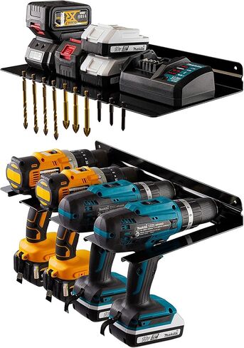 Power Tool Organizer, Drill Holder, Drill Charging Station With Drill Bit Holder, Drill Storage Rack, Holds 4 Drills, Batteries, Tools for Garage, Home, Workshop, Shed - Discount for PD in Saudi Arabia