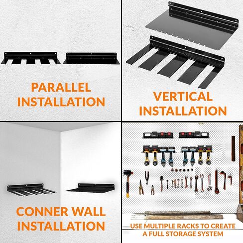Power Tool Organizer, Drill Holder, Drill Charging Station With Drill Bit Holder, Drill Storage Rack, Holds 4 Drills, Batteries, Tools for Garage, Home, Workshop, Shed - Discount for PD in Saudi Arabia