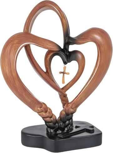 Christian Home Decor: Handcrafted Heart-Shaped Cross Religious Sculpture, Ideal for Christian Wedding Gifts in Kuwait