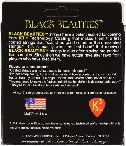 DR Strings Electric Guitar Strings, Black Beauties-Black Coated, 9-52 (BKE7-9) in Saudi Arabia