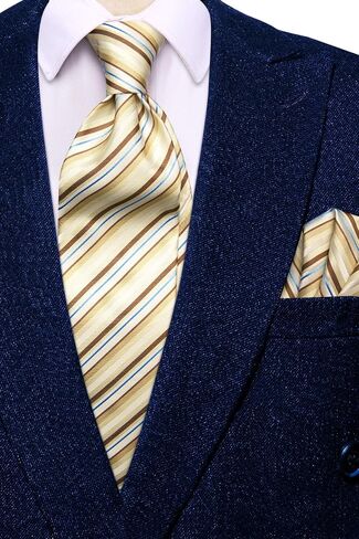 مجموعة ربطات عنق رجالية سوداء وفضية مخططة من Hi-Tie ومجموعة مربعة للجيب ربطات عنق رسمية من الحرير المنسوج الكلاسيكي لأعمال الزفاف in Kuwait