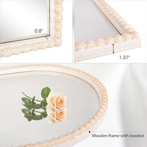 مرآة حائط على شكل قوس بإطار خشبي مقاس 60.96 سم × 91.44 سم مع خرزات خشبية بيضاء، مرآة حائط معلقة عصرية ريفية متعثرة للمدخل أو غرفة المعيشة أو ديكور المنزل لغرفة النوم in Kuwait