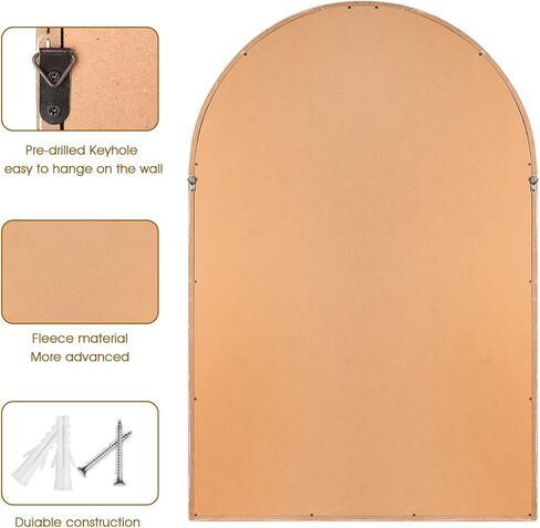 مرآة حائط على شكل قوس بإطار خشبي مقاس 60.96 سم × 91.44 سم مع خرزات خشبية بيضاء، مرآة حائط معلقة عصرية ريفية متعثرة للمدخل أو غرفة المعيشة أو ديكور المنزل لغرفة النوم in Kuwait