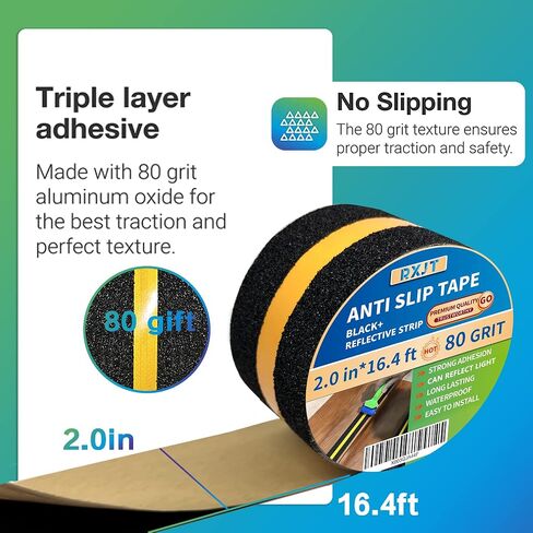 Anti Slip Tape with Reflective Strip for Stairs| Skateboard Anti Slip| Grip Tape for Stairs| Stair treads Non Slip Tape| Non Skid Tape| Outdoor Waterproof |2in*16.4ft 80 grit in Saudi Arabia