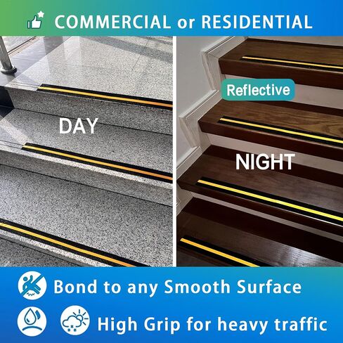 Anti Slip Tape with Reflective Strip for Stairs| Skateboard Anti Slip| Grip Tape for Stairs| Stair treads Non Slip Tape| Non Skid Tape| Outdoor Waterproof |2in*16.4ft 80 grit in Saudi Arabia