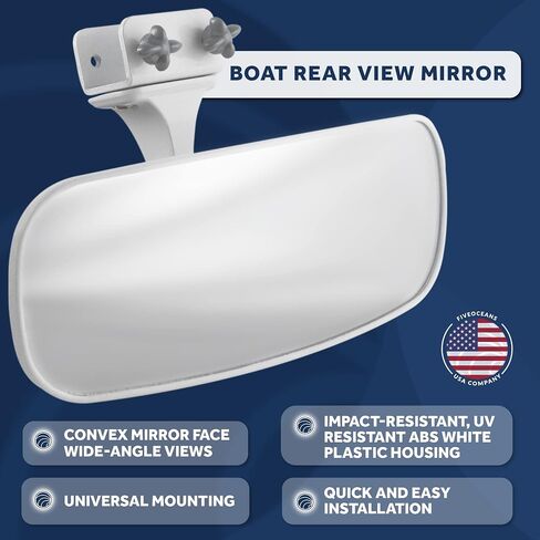Five Oceans Boat Mirror, Boat Rear View Mirror, Ski Boat Mirror, Clamp-On, Convex Face Lens, Universal Mounting, 10 Inch x 4 Inch - FO3927 in Saudi Arabia
