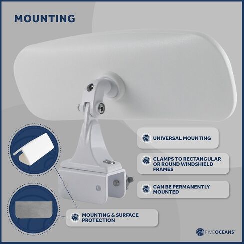 Five Oceans Boat Mirror, Boat Rear View Mirror, Ski Boat Mirror, Clamp-On, Convex Face Lens, Universal Mounting, 10 Inch x 4 Inch - FO3927 in Saudi Arabia