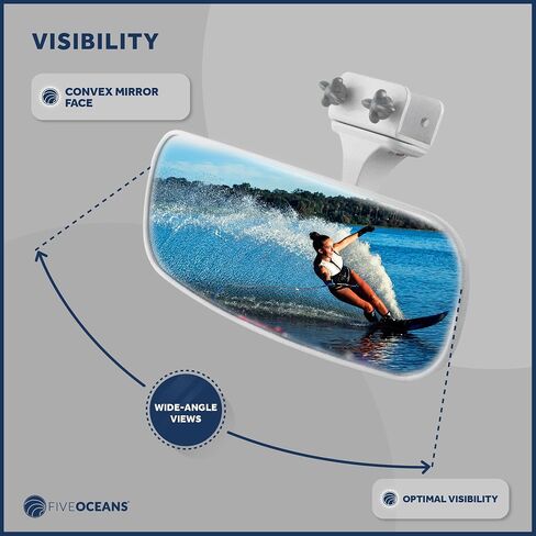 Five Oceans Boat Mirror, Boat Rear View Mirror, Ski Boat Mirror, Clamp-On, Convex Face Lens, Universal Mounting, 10 Inch x 4 Inch - FO3927 in Saudi Arabia
