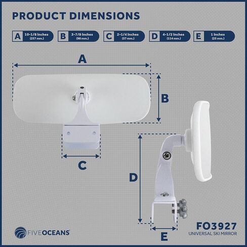 Five Oceans Boat Mirror, Boat Rear View Mirror, Ski Boat Mirror, Clamp-On, Convex Face Lens, Universal Mounting, 10 Inch x 4 Inch - FO3927 in Saudi Arabia
