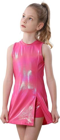 Dance Costumes Girls Glittery Dancewear Side Split Hip Pop Dress Shiny Sleeveless Tops with Sparkly Shorts in Kuwait