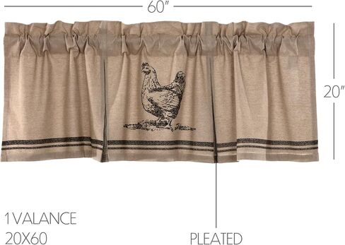 VHC Brands Sawyer Mill Chicken Nature Print Chambray Cotton Farmhouse Kitchen Curtains Rod Pocket Hanging Loops Inverted Pleats 20x60 Valance, Charcoal in Saudi Arabia
