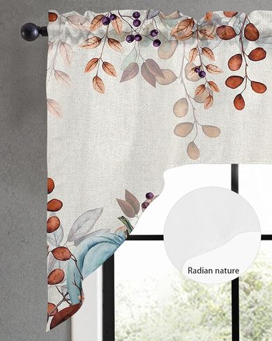 Fall Thanksgiving Kitchen Curtains Sets 24 Inch Length with Valance, Blue Orange White Pumpkin Swag Valances for Windows and Tiers Curtain Set, Eucalyptus Leaves Drapes for Living Room, Cafes in Kuwait