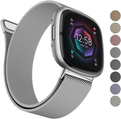 AK Metal Band Compatible with Fitbit Sense 2 / Sense Bands/Fitbit Versa 4 / Versa 3 Bands Women Men, Stainless Steel Mesh Loop Magnetic Replacement Bracelet Strap for Fitbit Sense 2 / Sense/Versa 4 / Versa 3 Smart Watch in Saudi Arabia
