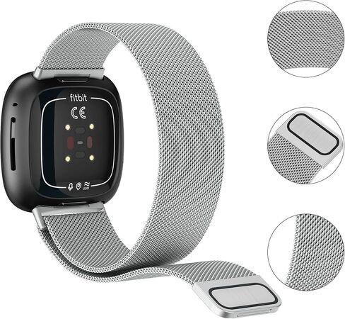 AK Metal Band Compatible with Fitbit Sense 2 / Sense Bands/Fitbit Versa 4 / Versa 3 Bands Women Men, Stainless Steel Mesh Loop Magnetic Replacement Bracelet Strap for Fitbit Sense 2 / Sense/Versa 4 / Versa 3 Smart Watch in Saudi Arabia