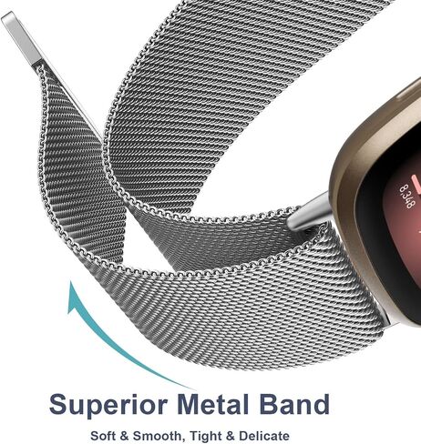 AK Metal Band Compatible with Fitbit Sense 2 / Sense Bands/Fitbit Versa 4 / Versa 3 Bands Women Men, Stainless Steel Mesh Loop Magnetic Replacement Bracelet Strap for Fitbit Sense 2 / Sense/Versa 4 / Versa 3 Smart Watch in Saudi Arabia