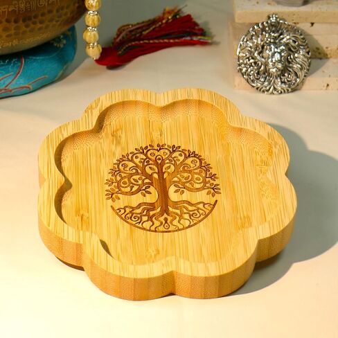 5.9 inchs Bamboo Offering Prayer Ritual Bowl Plate Great for Altar,Meditation,Incense Sticks,Candle,Crystal,Jewelry,Yoga Smudging Decoration(Tree of Life) in Saudi Arabia