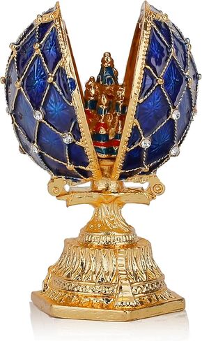 صندوق حلية بيضة فابرجيه بمفصلات - تمثال صغير لقلعة زرقاء في بيضة فابرجيه - صناديق مجوهرات قابلة للتجميع in Kuwait