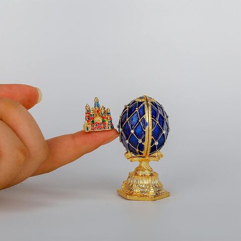 صندوق حلية بيضة فابرجيه بمفصلات - تمثال صغير لقلعة زرقاء في بيضة فابرجيه - صناديق مجوهرات قابلة للتجميع in Kuwait