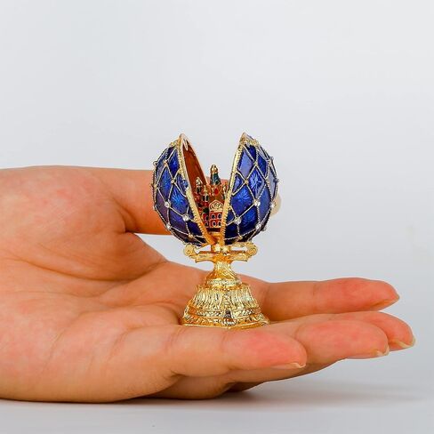 صندوق حلية بيضة فابرجيه بمفصلات - تمثال صغير لقلعة زرقاء في بيضة فابرجيه - صناديق مجوهرات قابلة للتجميع in Kuwait