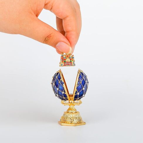 صندوق حلية بيضة فابرجيه بمفصلات - تمثال صغير لقلعة زرقاء في بيضة فابرجيه - صناديق مجوهرات قابلة للتجميع in Kuwait