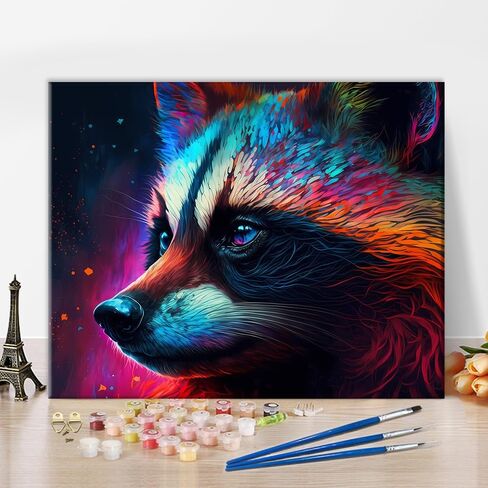 TUMOVO Animals Paint by Number for Adults, Fantasy Abstract Raccoon Paint by Numbers, Abstraction Art DIY Oil Painting on Canvas with Brushes and Pigment, 16x20 Inch, Frameless in Saudi Arabia