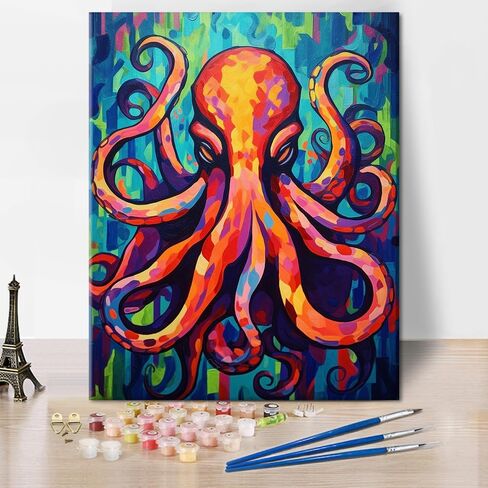 TUMOVO Abstract Paint by Numbers for Adults Beginner Colorful Octopus DIY Oil Hand Painting with Brushes Animals Adult Paint by Number Kits Art Crafts for Home 16"x20"(Frameless) in Saudi Arabia