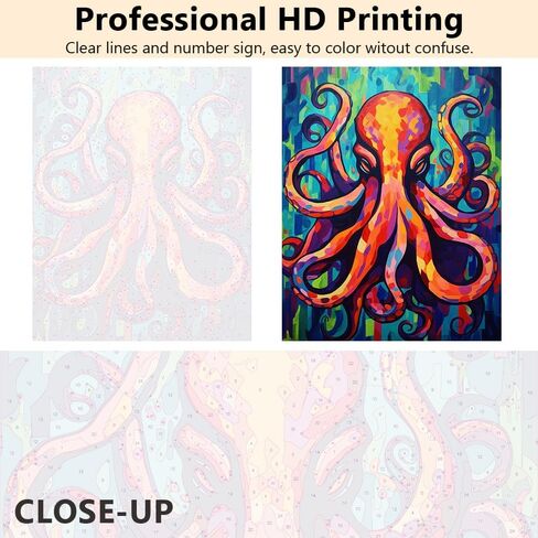 TUMOVO Abstract Paint by Numbers for Adults Beginner Colorful Octopus DIY Oil Hand Painting with Brushes Animals Adult Paint by Number Kits Art Crafts for Home 16"x20"(Frameless) in Saudi Arabia