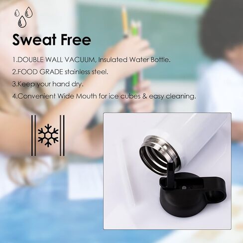 6 عبوات من زجاجات المياه للأطفال مع القش، 12 أونصة زجاجات مياه معزولة بالتسامي مخصصة بكميات كبيرة، مقاومة للتسرب وقابلة لإعادة الاستخدام للأولاد والبنات إلى المدارس الرياضية والسفر والتخييم، هدية يمكنك صنعها بنفسك، باللون الأبيض in Kuwait