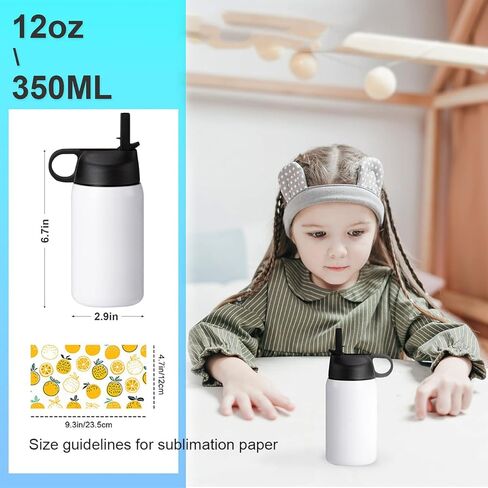 6 عبوات من زجاجات المياه للأطفال مع القش، 12 أونصة زجاجات مياه معزولة بالتسامي مخصصة بكميات كبيرة، مقاومة للتسرب وقابلة لإعادة الاستخدام للأولاد والبنات إلى المدارس الرياضية والسفر والتخييم، هدية يمكنك صنعها بنفسك، باللون الأبيض in Kuwait