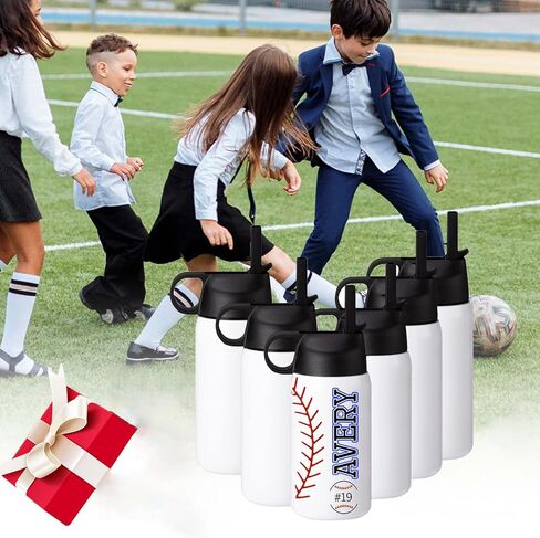 6 عبوات من زجاجات المياه للأطفال مع القش، 12 أونصة زجاجات مياه معزولة بالتسامي مخصصة بكميات كبيرة، مقاومة للتسرب وقابلة لإعادة الاستخدام للأولاد والبنات إلى المدارس الرياضية والسفر والتخييم، هدية يمكنك صنعها بنفسك، باللون الأبيض in Kuwait