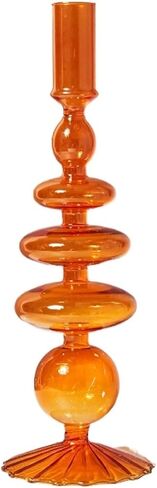 Christmas Candle Holder Taper Candle Holders Candlesticks Holders Retro Glass Classic Craft Candlesticks Holders for Wedding Decorations Glass Candle Holder (Color : Orange) in Saudi Arabia