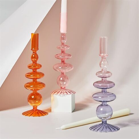 Christmas Candle Holder Taper Candle Holders Candlesticks Holders Retro Glass Classic Craft Candlesticks Holders for Wedding Decorations Glass Candle Holder (Color : Orange) in Saudi Arabia