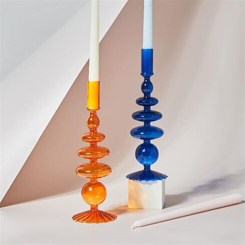 Christmas Candle Holder Taper Candle Holders Candlesticks Holders Retro Glass Classic Craft Candlesticks Holders for Wedding Decorations Glass Candle Holder (Color : Orange) in Saudi Arabia