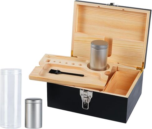 صندوق تخزين خشبي مع أغطية لتنظيم الأشياء الصغيرة، صندوق تذكار خشبي، صندوق تخزين خشبي مع ملحقات وصينية ومقسم هدية مثالية للرجال in Kuwait