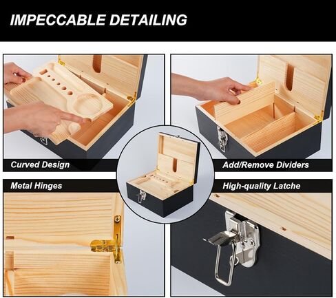 صندوق تخزين خشبي مع أغطية لتنظيم الأشياء الصغيرة، صندوق تذكار خشبي، صندوق تخزين خشبي مع ملحقات وصينية ومقسم هدية مثالية للرجال in Kuwait