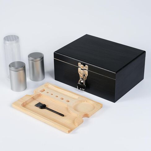 صندوق تخزين خشبي مع أغطية لتنظيم الأشياء الصغيرة، صندوق تذكار خشبي، صندوق تخزين خشبي مع ملحقات وصينية ومقسم هدية مثالية للرجال in Kuwait