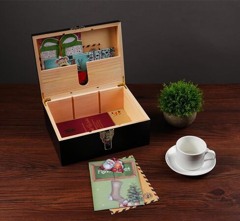 صندوق تخزين خشبي مع أغطية لتنظيم الأشياء الصغيرة، صندوق تذكار خشبي، صندوق تخزين خشبي مع ملحقات وصينية ومقسم هدية مثالية للرجال in Kuwait