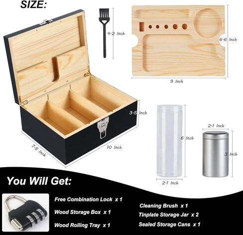 صندوق تخزين خشبي مع أغطية لتنظيم الأشياء الصغيرة، صندوق تذكار خشبي، صندوق تخزين خشبي مع ملحقات وصينية ومقسم هدية مثالية للرجال in Kuwait