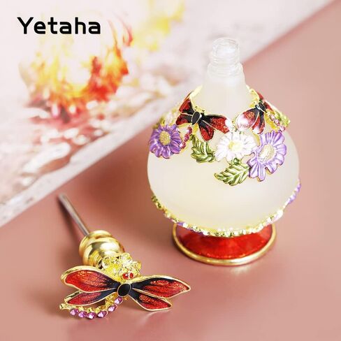 Yetaha ريترو كريستال زجاجة عطر، فراشة زجاجة الزخرفية الزجاج متجمد تصميم زجاجة إعادة الملء زجاجة رذاذ رائحة للزيوت الأساسية غرفة المعيشة ديكور غرفة نوم هدية عيد ميلاد عطلة (25ml، أحمر) in Kuwait