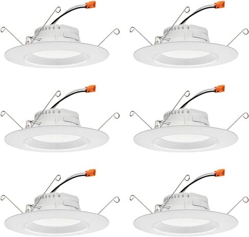 Juno RB56 SWW5 CP6 MW M2 RetroBasics Downlight Trim Kit, Switchable LED White, Baffle Trim, Switchable CCT, 2700K, 3000K, 4000K, and 5000K, 5- to 6-Inch, 6-Pack, Matte White in Saudi Arabia